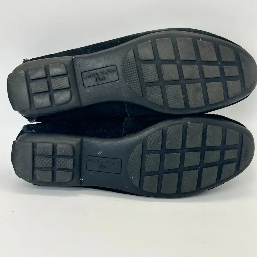 Anne Klein iflex Black Suede Moccasin Loafer Akoates Tassel Flat Shoes Size 6.5M